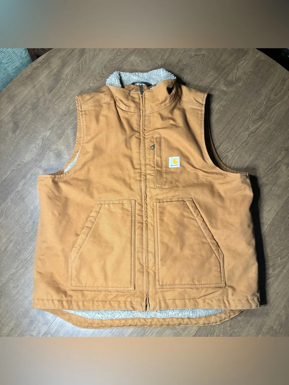 Carhartt Washed Duck Mock Neck Vest Sherpa Lined Brown Model OV4277-M Size Large - Picture 1 of 16